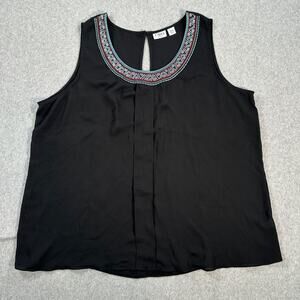 Cato Embroidered Neck Tank Top WOmen's 18/20W Black Sheer Lightweight